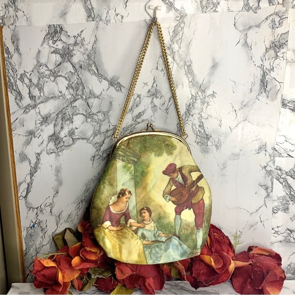 Handbags - Retro Satin French Fragonard Art Print Framed Kisslock Clutch